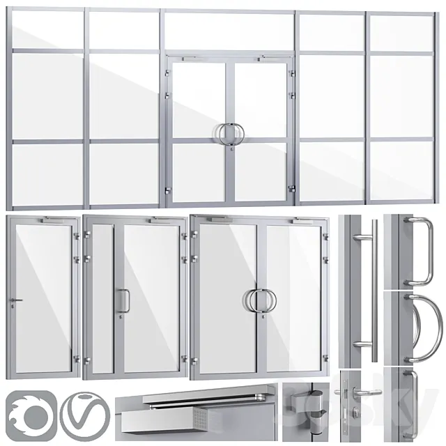 Glass fire doors and partitions. a set of handles 3DModel