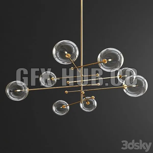 Glass Globe Mobile 8 Arm Chandelier Gold 3D Model