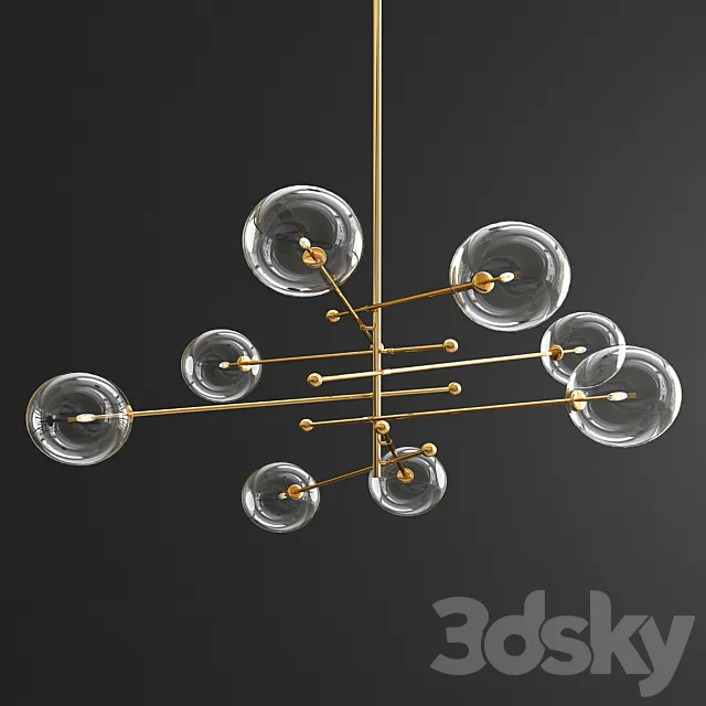 Glass Globe Mobile 8 Arm Chandelier - Gold 3D Model