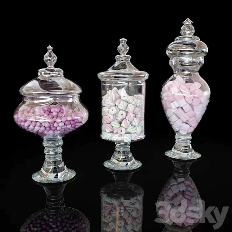 Glass Jars with Candy 3D Model