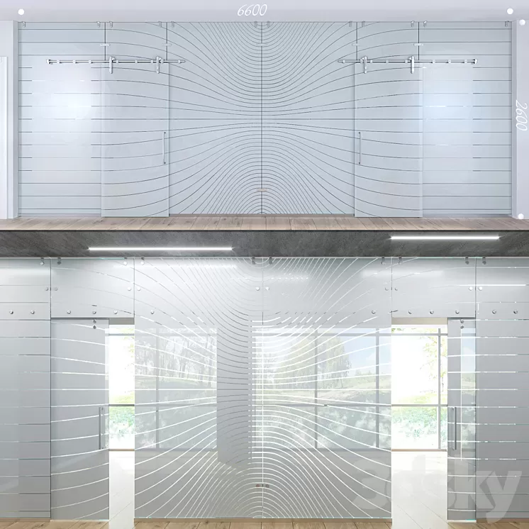 Glass partition with sliding doors - 3 3D Model