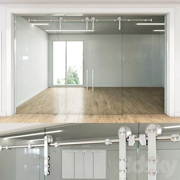 Glass partition with sliding doors – 4 3D Model