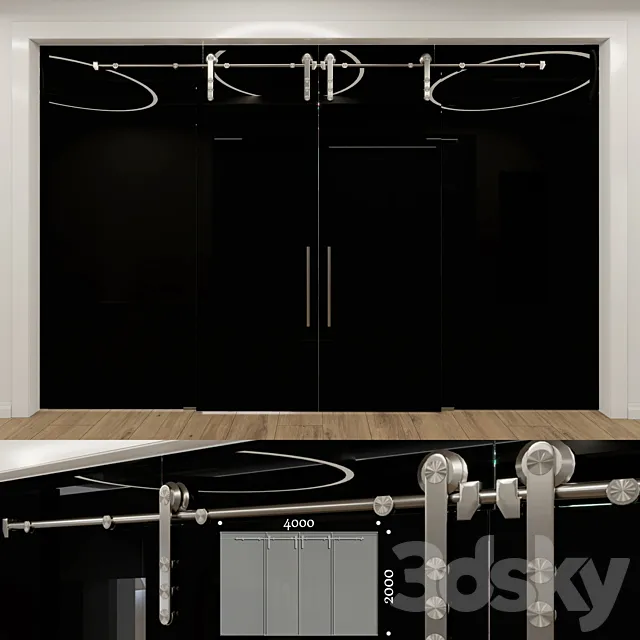Glass partition with sliding doors - 5 3D Model