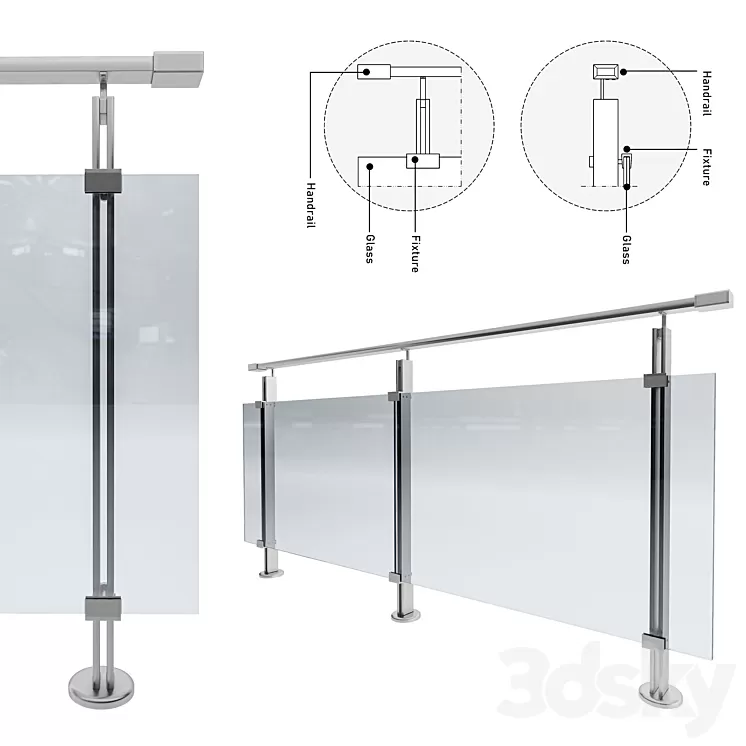 Glass railing 3D Model