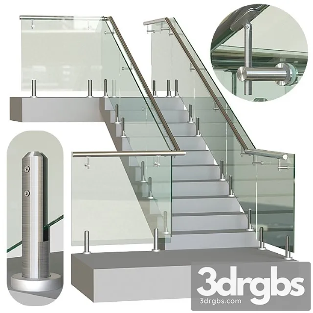 Glass railing on mini racks 4 3D Model Free