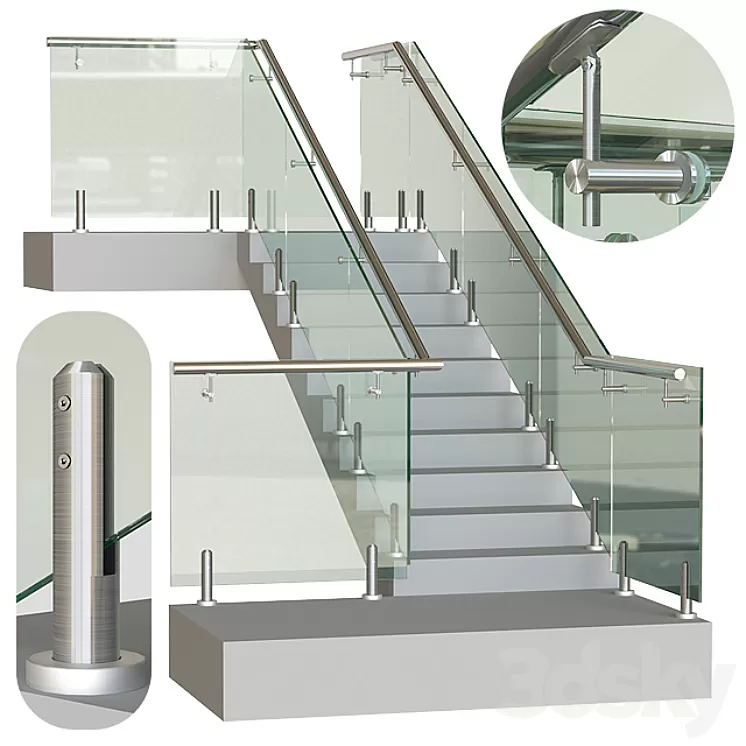 Glass railing on mini racks 4 3D Model