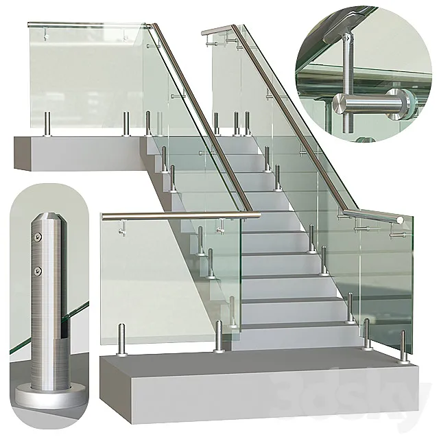 Glass railing on mini racks 4 3DModel
