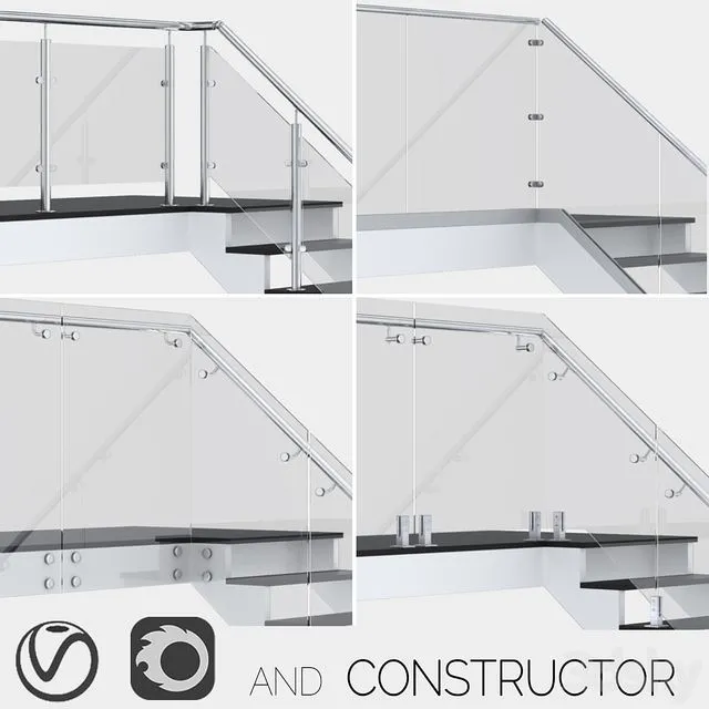 Glass railing with handrail 4 options Free Download