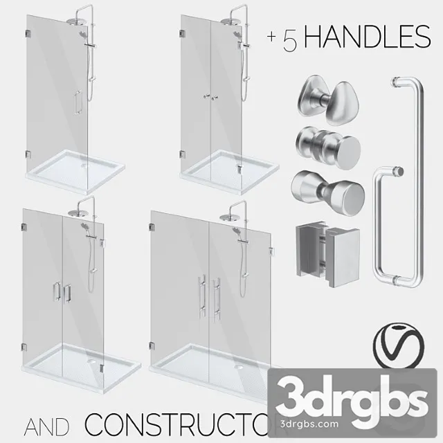 Glass Shower Cabins Constructor and Handle Set 3 3D Model Free