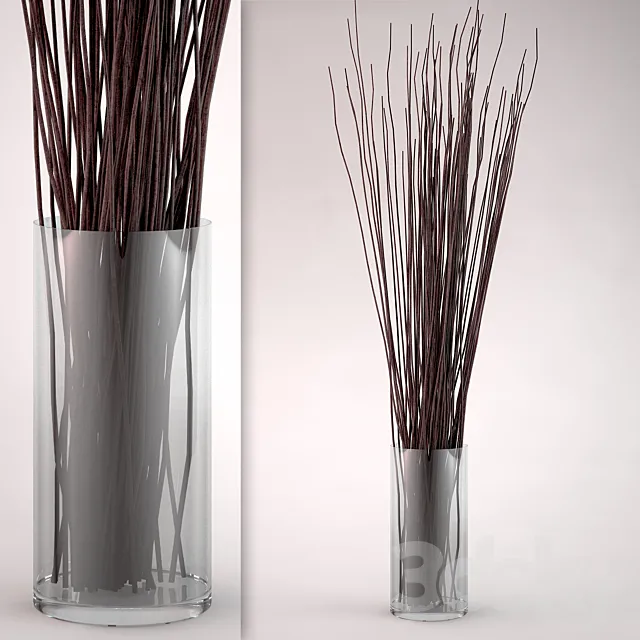 Glass vase with twigs 3D Model