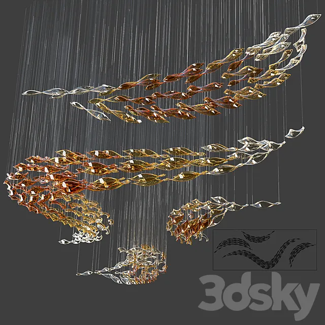 Glass Waves Chandelier (S shape) 3D Model