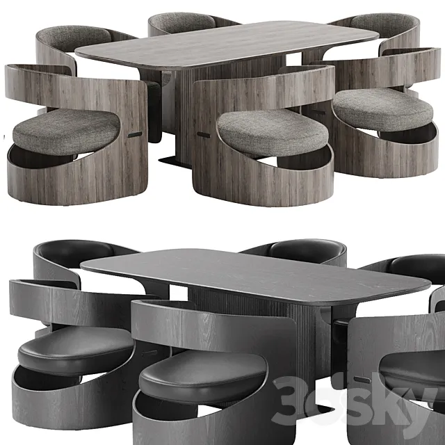 Glide rectangular dining table and Lucky Lounge Chair 3D Model