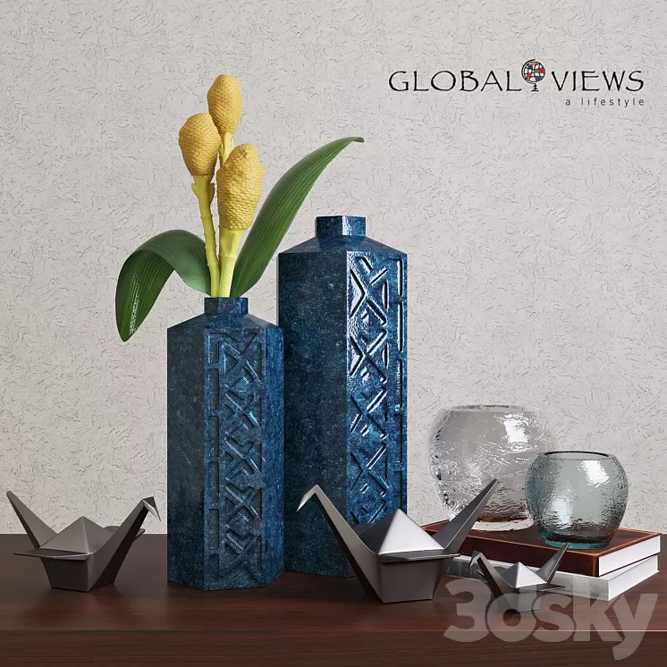 Global Views Bezel Vase-Ink Large 3D Model