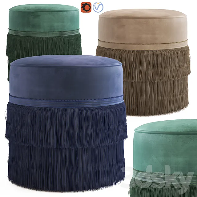 Globewest Kennedy Fringed Ottoman 3DModel