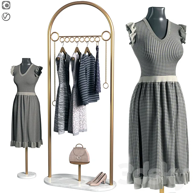 Gold clothing rack 3D Model