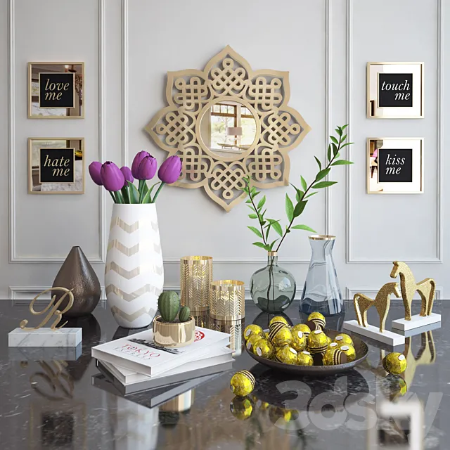 Gold Decorative Set 3 3D Model