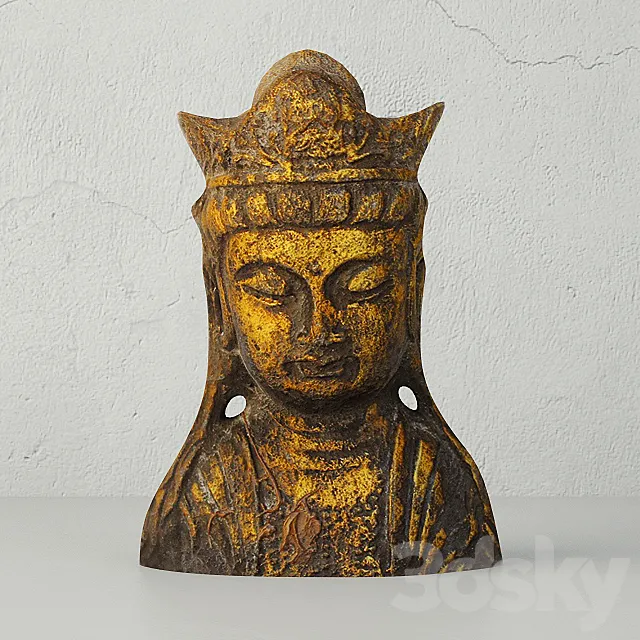 Gold Leafed Metal Buddha Head 3DModel