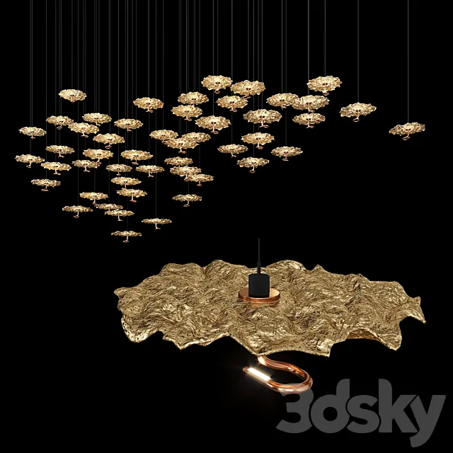 Gold moon chandelier 3D Model