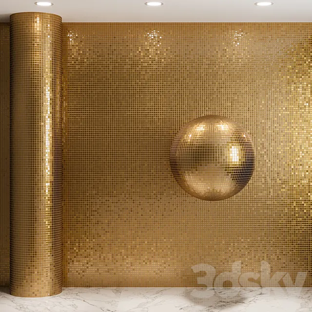 Gold mosaic material on glass 3D Model