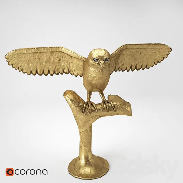 Gold owl on a stand 3DModel