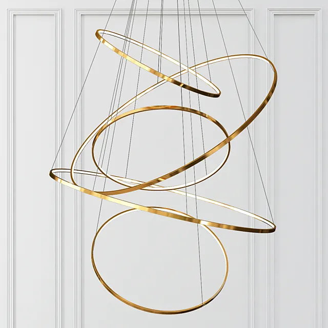 Gold Ring Chandelier 5 3D Model