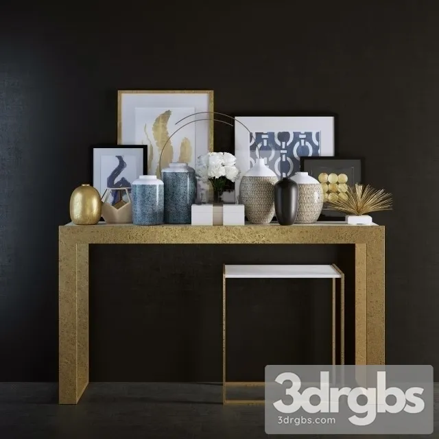 Gold Sideboard Decor 3D Model Free