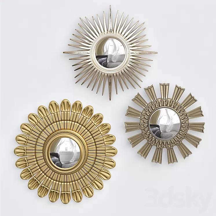 Gold Sunburst Mirror 3D Model