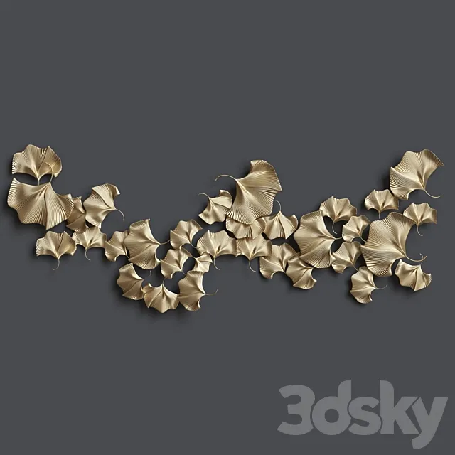 Golden ginkgo leaves 3D Model