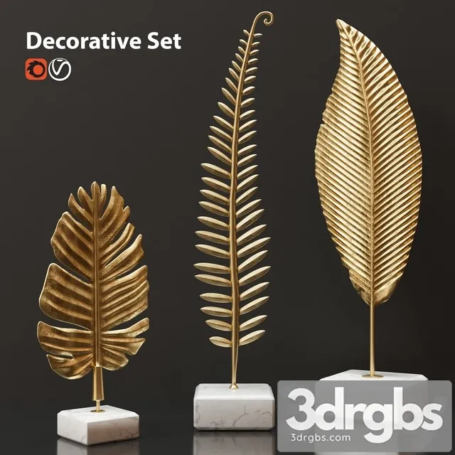 Golden Leaves Decorative Set 3D Model Free