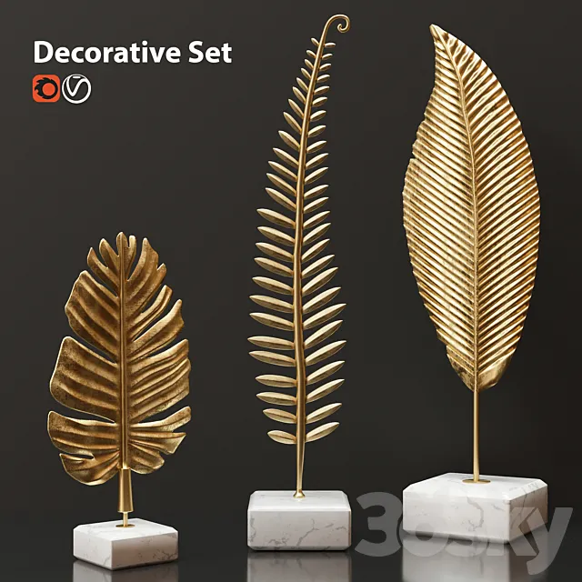 Golden leaves decorative set 3DModel