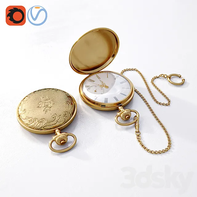 Golden pocket watch 3D Model