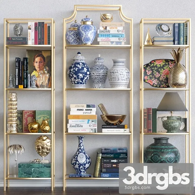 Golden rack with decor for the apartment figurines and a lamp 3D Model Free