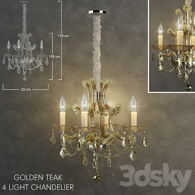 Golden Teak Chandelier 3DModel