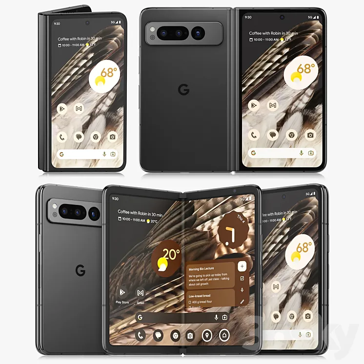 Google Pixel Fold black 3D Model Free Download