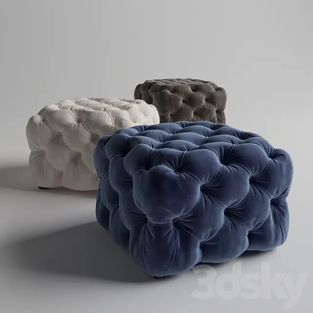 Grace Tufted Cube Ottoman 3D Model