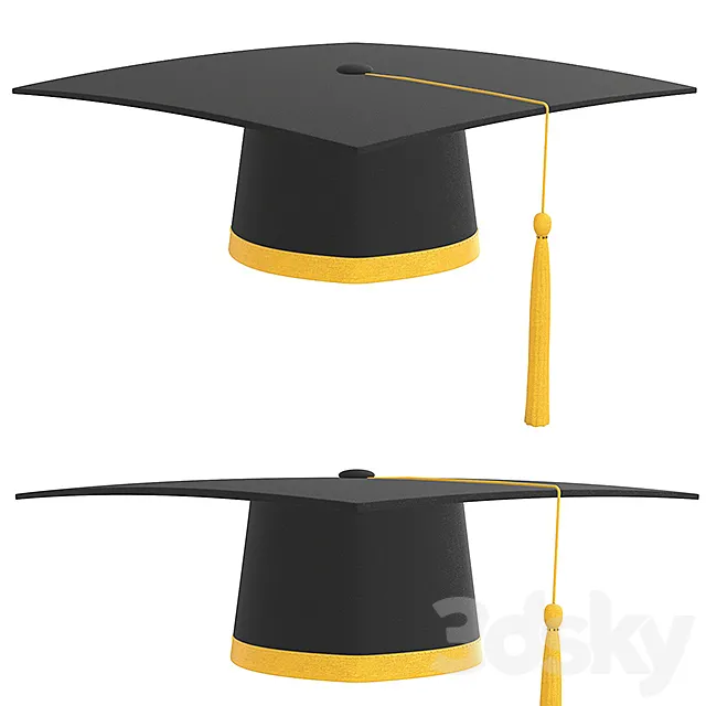 graduation cap with gold tassel 3D Model