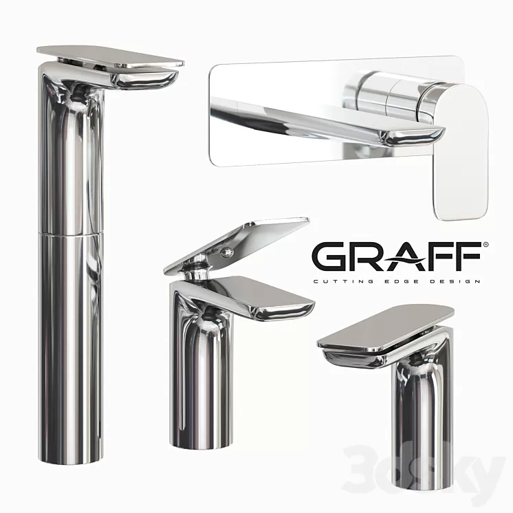 Graff set basin mixer for wall SENTO Series 3D Model