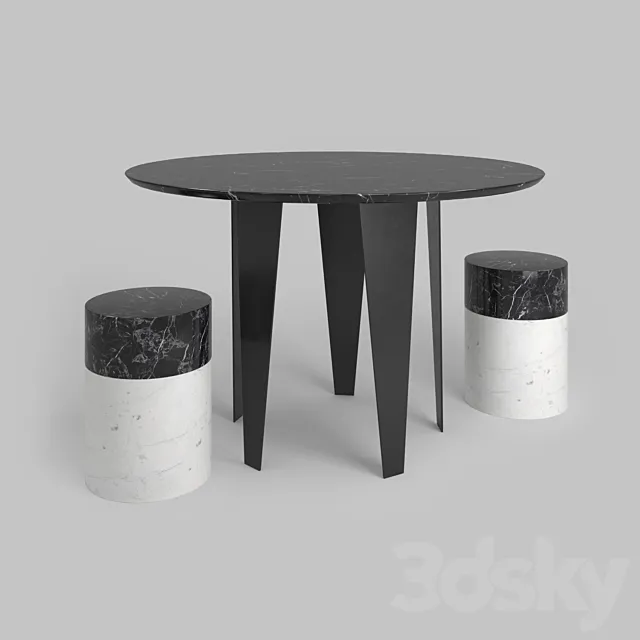 Grafton dining table and minimalist stool from kelly wearstler 3DModel