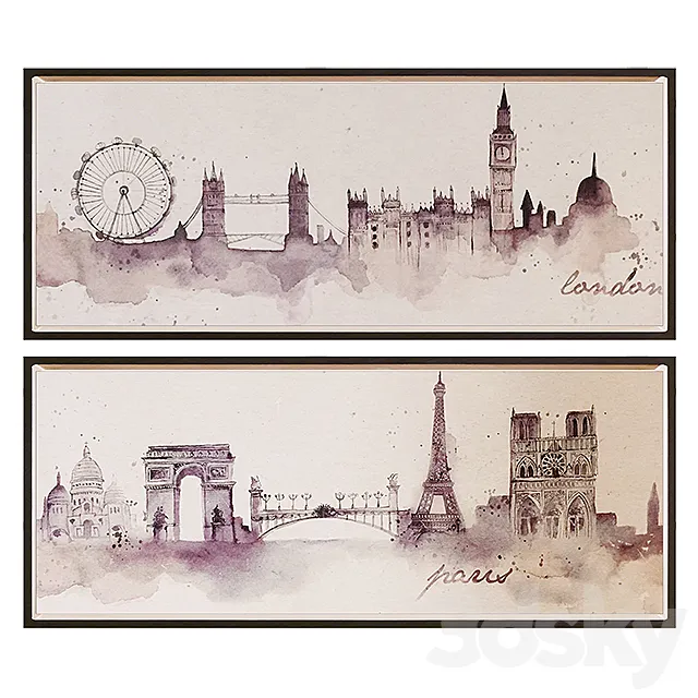 Graham & Brown Watercolor Framed Wall Art 3DModel