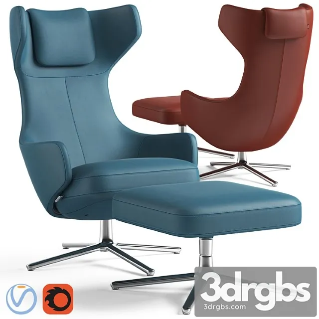 Grand repos armchair and pouf 3D Model Free