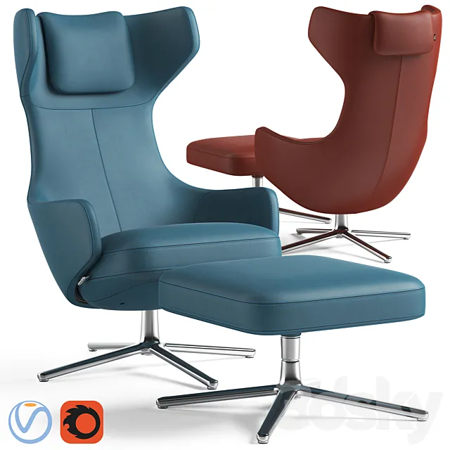 Grand Repos Armchair and Pouf 3D Model