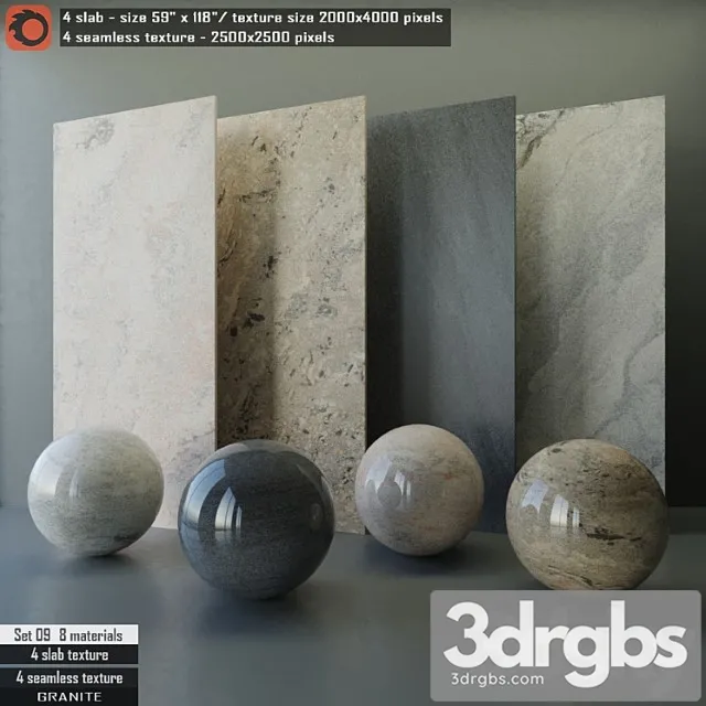 Granite slab & seamless texture set 09 3D Model Free