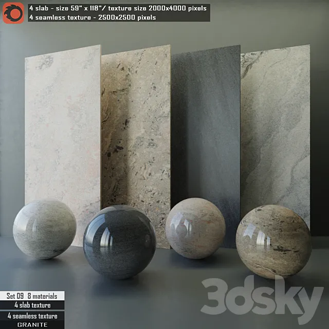Granite slab & Seamless texture Set 09 3DModel