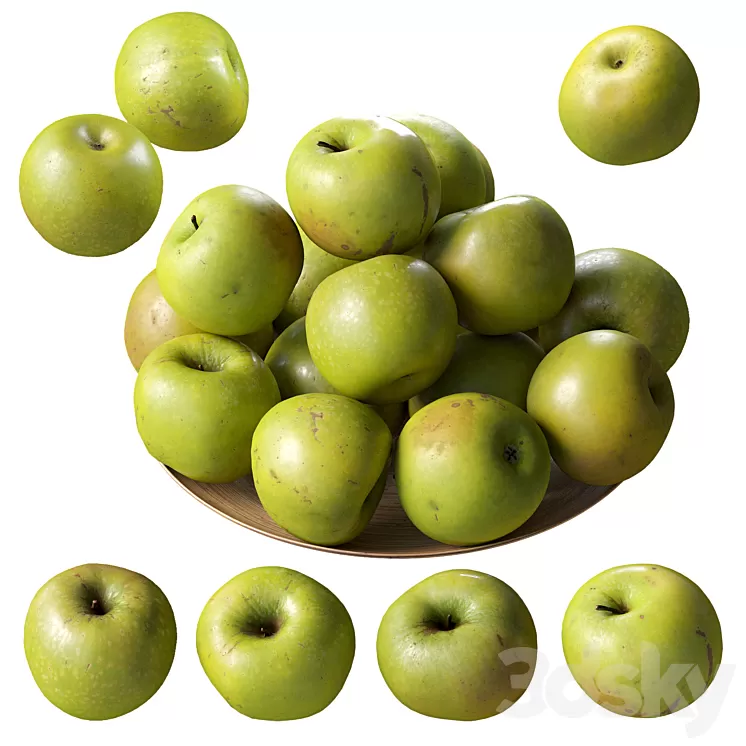 Granny Smith Apples. 4 models 3D Model