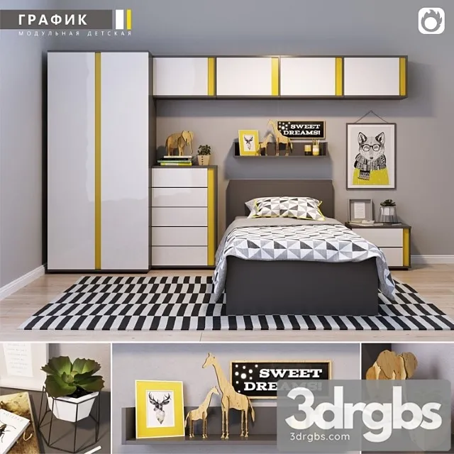 Graphic Bedroom 3D Model Free