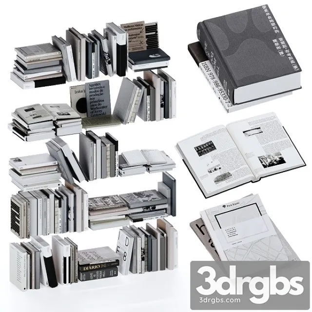 Gray and White Books Set Vol4 3D Model Free
