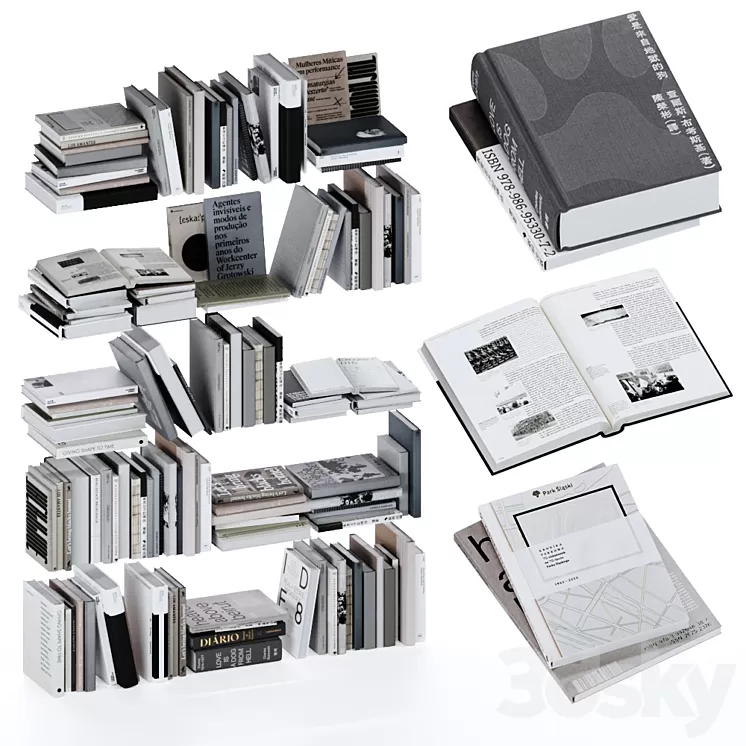 Gray and white books set vol4 3D Model Free