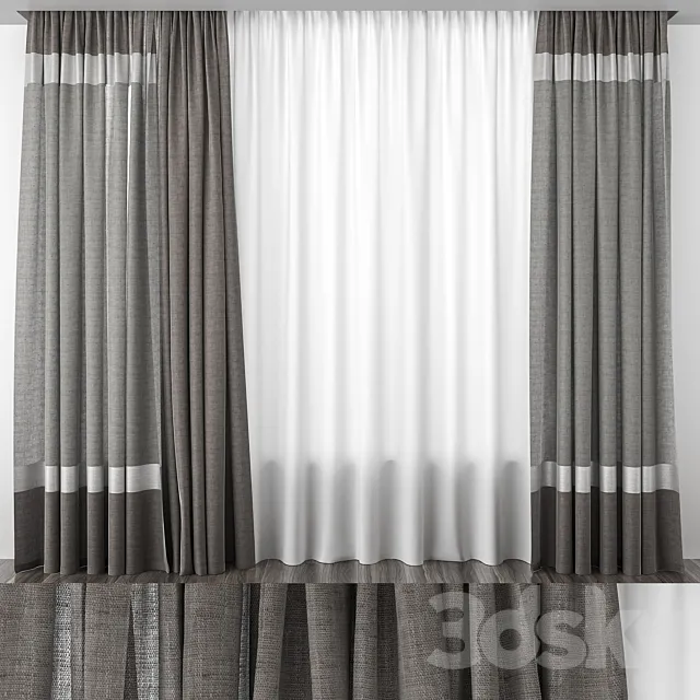 Gray-brown striped curtains 3D Model
