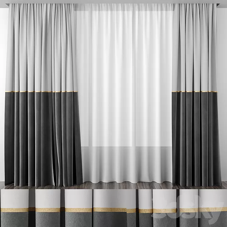 Gray curtains 50/50 3D Model