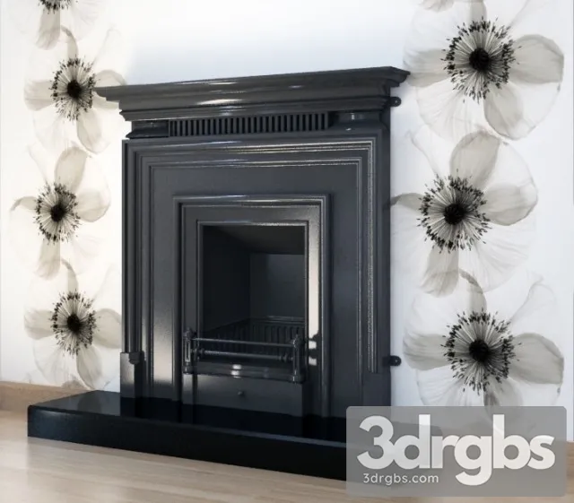 Gray Painted Fireplace 3D Model Free